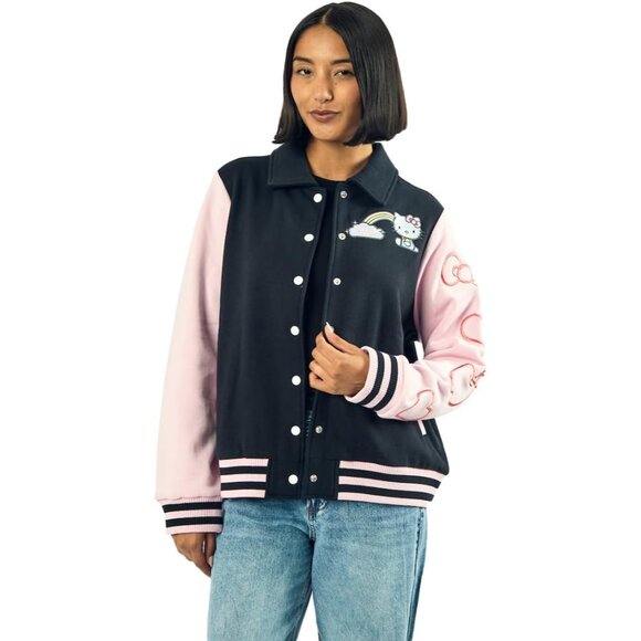 Jackets & Blazers - Hello Kitty Rainbow Scene Women's Long Sleeve Varsity Jacket Cozy Cotton Polyest